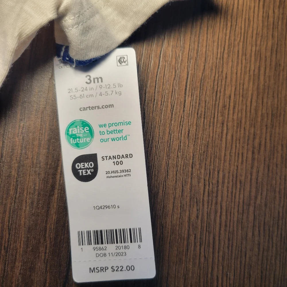 NWT Carter's 3 Month Blue & Off White Hoodie Bodysuit‎